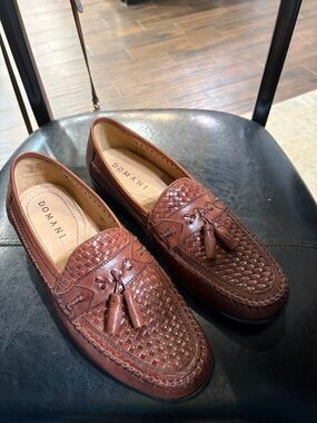 Johnson &Murphy Domani Tan Woven Leather Tassel Loafers
